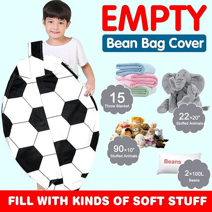 Lukeight Stuffed Animal Storage Bean Bag Chair Cover for Kids, Soccer Zipper Beanbag Chair Cover for Organizing Toddler & Kids' Rooms Plush Toys (Soccer Velvet, X-Large)