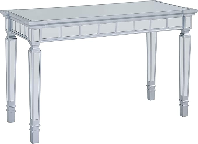 SEI Furniture Glenview Glam Mirrored Writing Desk w/ Drawers, Matte Silver