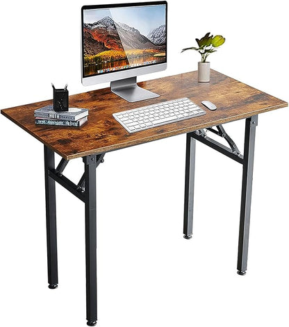 TEMI Folding Desk 31.5", Computer Desk for Home Office, Folding Table No Assembly Required, Office Desk for Small Space, Small Desk with Stable Black Frame, Rustic Brown