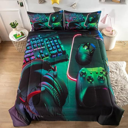 Gamer Comforter Sets for Teen Boys,Gaming Bedding Sets Twin,Video Game Bedspread,Game Gamepad Bed Set,Controller Bedding Gamer Home Decor 3 Piece 1 Comforter and 2 Pillowcases