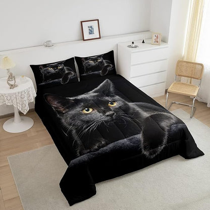 Cat Comforter Bedding Set Twin For Girls Kids,Black Cat Lying On The Black Sofa Pattern Printed Bedding Set,Black Comforter Set,Pet Animal Comforter Soft Breathable Microfiber Quilt With 1 Pillowcase