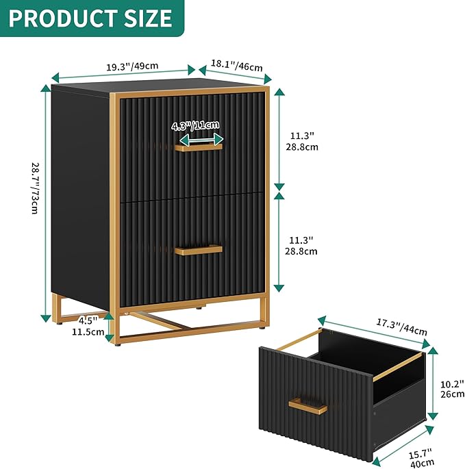 YITAHOME 2 Drawer File Cabinet, Lateral Filing Cabinet for Home Office, Black and Gold