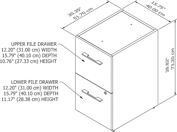 Bush Business Furniture Office 500 2 Drawer File Cabinet, 16W, Storm Gray