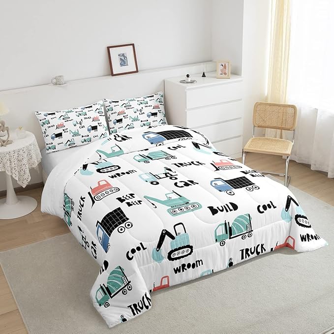 Feelyou Cartoon Tractor Ultra Soft Bedding Set Cars Kawaii Comforter Set for Kids Boys Toddler Vehicle Truck Comforter Equipment Transport Cute Quilt Set Bedroom Collection 2Pcs Twin Size