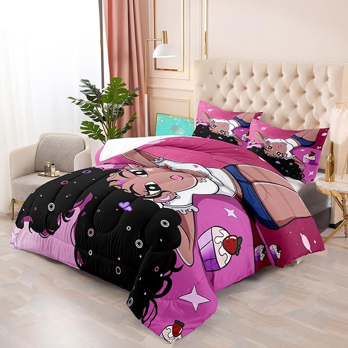 Black Girl Full Size Comforter Set for Girls Bedroom Decor African American Girl Bedding Set Pink Full Quilt Set with 2 Pillowcases Black Girl Magic Comforter Set Gifts for Black Women Girls