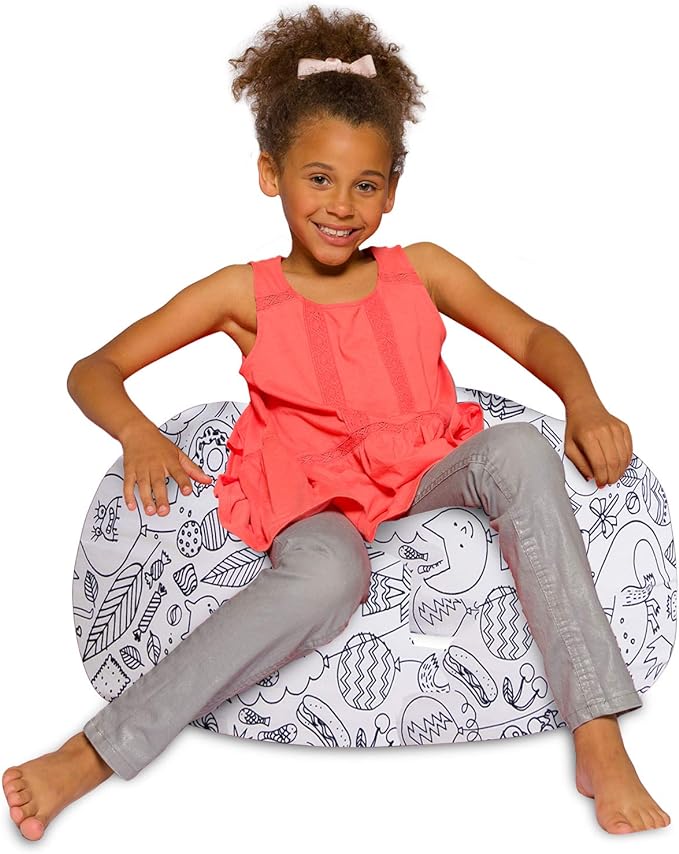 Posh Creations Bean Bag Chair for Kids, Teens, and Adults Includes Removable and Machine Washable Cover, Canvas Coloring Fabric - Fun Creatures, 27in - Medium