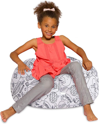 Posh Creations Bean Bag Chair for Kids, Teens, and Adults Includes Removable and Machine Washable Cover, Canvas Coloring Fabric - Fun Creatures, 27in - Medium