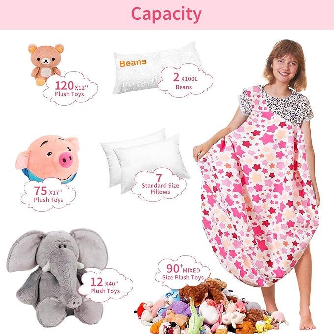 Aubliss Stuffed Animal Bean Bag Storage Chair (Pink Star, Large (38''))
