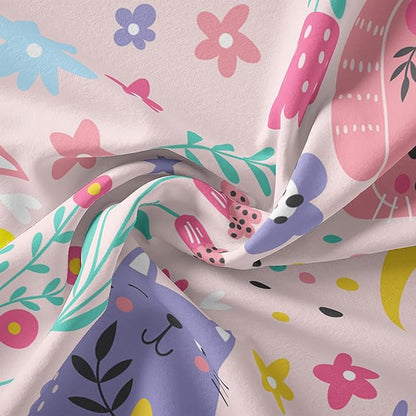 Floral Cat Comforter King Size,Pink Cat Comforter Set for Kids Teens Girls,3Pcs Bedding Set Printed Comforter with 2 Pillowcases,Down Alternative,Soft and Lightweight(Pink，King Size)