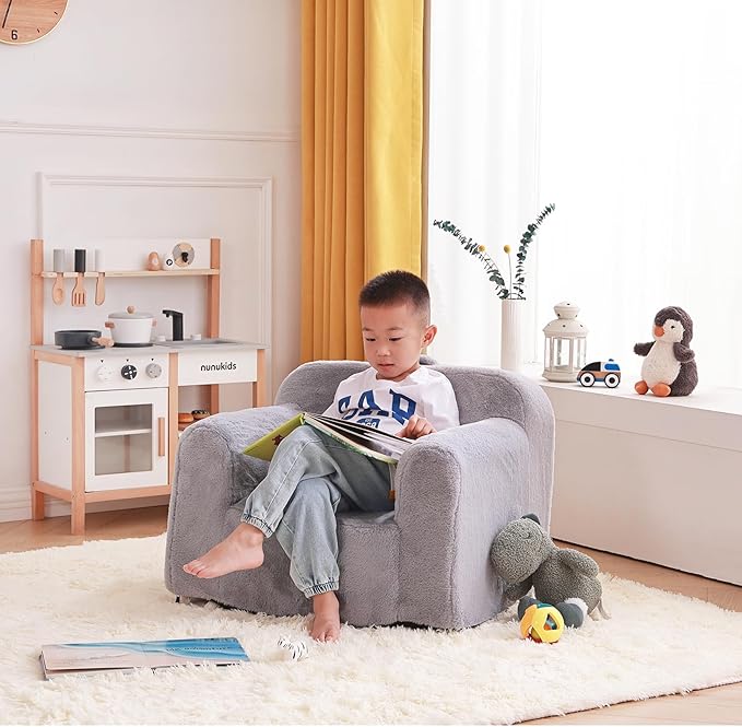 Tiita Kids Sofa, Children Couch with Carrying Handle & Side Pockets, Kids Foam Chair, Toddler Armrest Chair, Lightweight Children Sofa Chair, Kids Read Sofa for Girl or Boy (Grey)