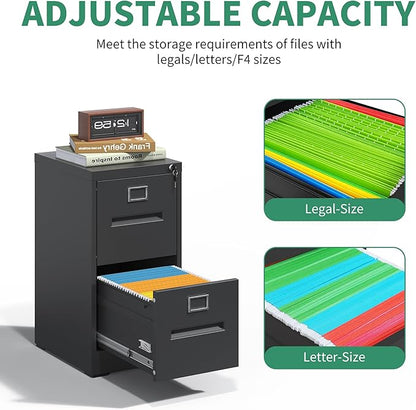 2 Drawer File Cabinet,Metal Filing Cabinets with Lock,Black Vertical File Cabinet for Home Office,Heavy Duty Metal Storage Cabinet for A4/Letter/Legal Size File,Assembly Required