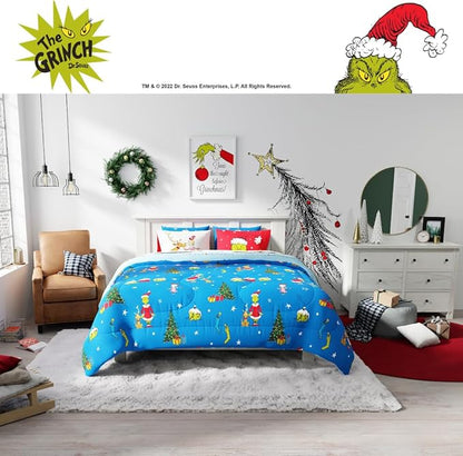 Franco Grinch by Dr. Seuss Holiday & Christmas Bedding Super Soft Comforter and Sheet Set with Sham, 7 Piece King Size (Official Dr. Seuss Product)
