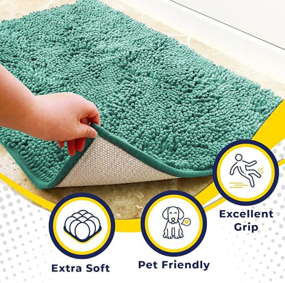 Muddy Mat® Shown ON TV Highly Absorbent Microfiber Door Mat and Pet Rug Non Slip Thick Washable Area and Bath Mat Soft Chenille for Kitchen Bedroom Indoor and Outdoor - Seafoam Green Small 28"X18"
