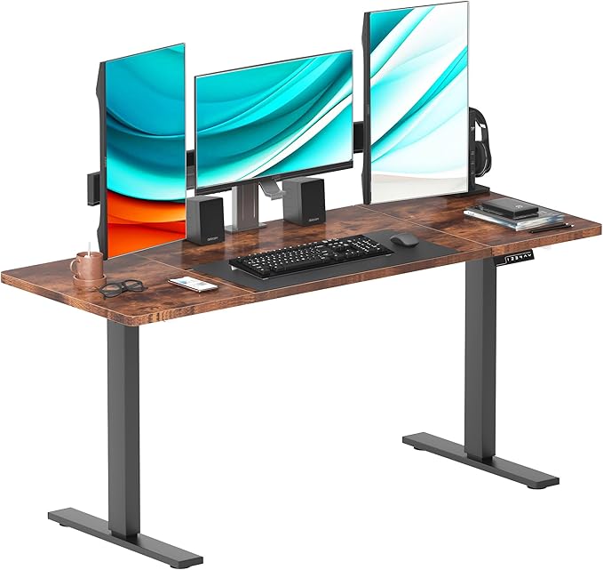 soges 63in Electric Standing Desk Ergonomic Height Adjustable Computer Desk Sit Stand Desk Home Office Desks Standing Desk, Vintage Brown