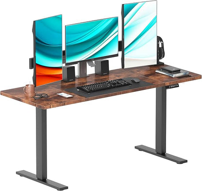 soges 63in Electric Standing Desk Ergonomic Height Adjustable Computer Desk Sit Stand Desk Home Office Desks Standing Desk, Vintage Brown