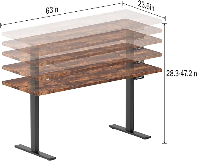 soges 63in Electric Standing Desk Ergonomic Height Adjustable Computer Desk Sit Stand Desk Home Office Desks Standing Desk, Vintage Brown