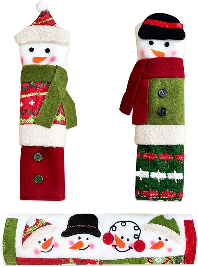 3 Piece Set Christmas Snowman Refrigerator Door Handle Covers Appliance Handle Covers Christmas Decorations Fits Standard Size Kitchen Refrigerator Microwave Oven Or Dishwasher