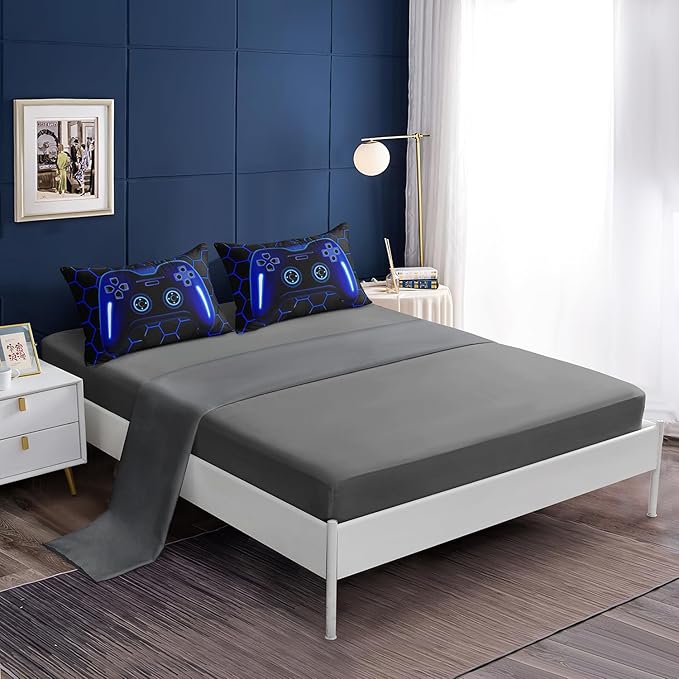 5 Pieces Bed in a Bag for Boys Bedding Sets Twin Size,Gamer Comforter Sets for Boys Kids, Gaming Comforter Set for Boys Room Decor with Flat Sheet,Fitted Sheet,Pillowcase,Cushion Cover