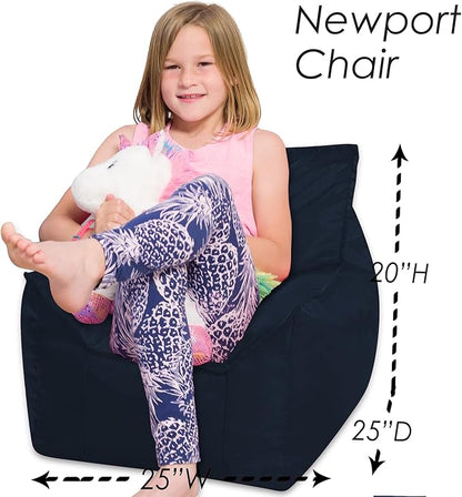 Posh Creations Structured Comfy Bean Bag Chair for Gaming, Reading, and Watching TV, Newport Chair, Microsuede - Navy Blue