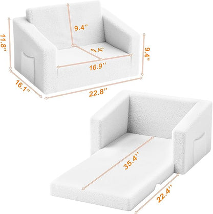 Kids Couch,2-in-1 Toddler Chairs for Boys,Kids Sofa with Storage,Comfortable Kids Sofa Bed,Fun Kids Lounge Chair,Toddler Furniture,Kids Playroom,Children'S Gifts (White)