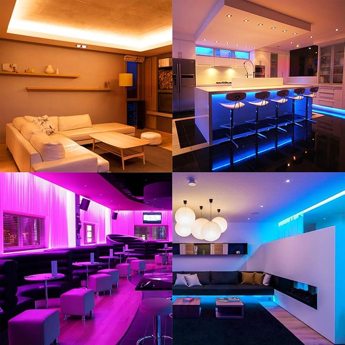 Lepro 65.6ft LED Strip Lights, Ultra-Long RGB 5050 LED Strips with Remote Controller and Fixing Clips, Color Changing Tape Light with 12V ETL Listed Adapter for Bedroom, Room, Kitchen, Bar(32.8FTX 2)