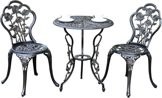 Patio Bistro Set.Rust-Resistant Cast Aluminum Bistro Table Set with Umbrella Hole for Backyard (Rose Copper)