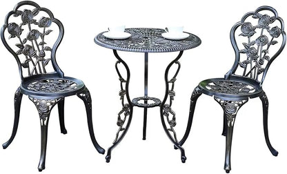Patio Bistro Set.Rust-Resistant Cast Aluminum Bistro Table Set with Umbrella Hole for Backyard (Rose Copper)