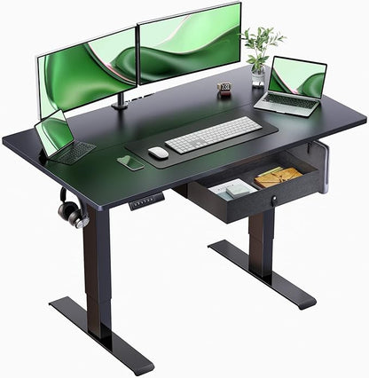 Marsail Electric Adjustable Standing Desk, 48x24 Inch, Sit-Stand Home Office Desk with Drawer, Black
