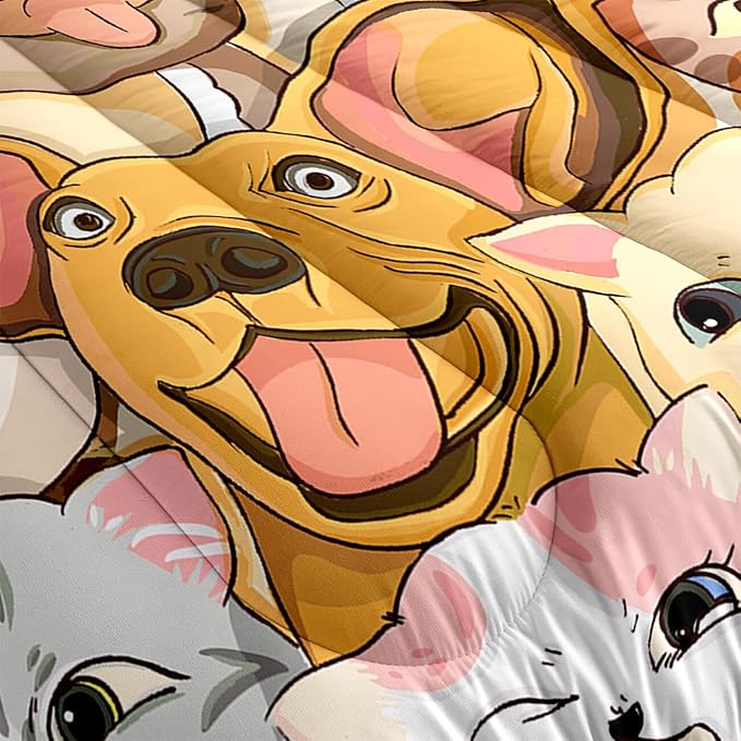 Dog Twin Comforter Set for Boys Bedroom - Dogs Cats Animal Theme Bedding Set for Living Playing Room Ultra Soft Puppy Dogs Kitten Quilt with 1 Pillowcase Kids Room Decor 2Pcs, Twin Size