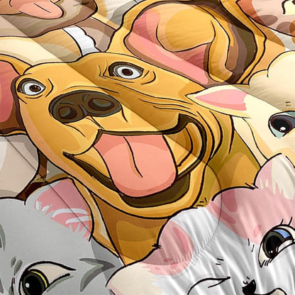 Dog Twin Comforter Set for Boys Bedroom - Dogs Cats Animal Theme Bedding Set for Living Playing Room Ultra Soft Puppy Dogs Kitten Quilt with 1 Pillowcase Kids Room Decor 2Pcs, Twin Size