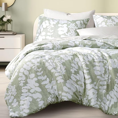Codi Sage Green Comforter Set Queen Size, Floral Bedding Sets for Women | Nature Botanical Style, Unique Reversible Design, Better for Spring and Summer | Leaf Print 3 Pieces