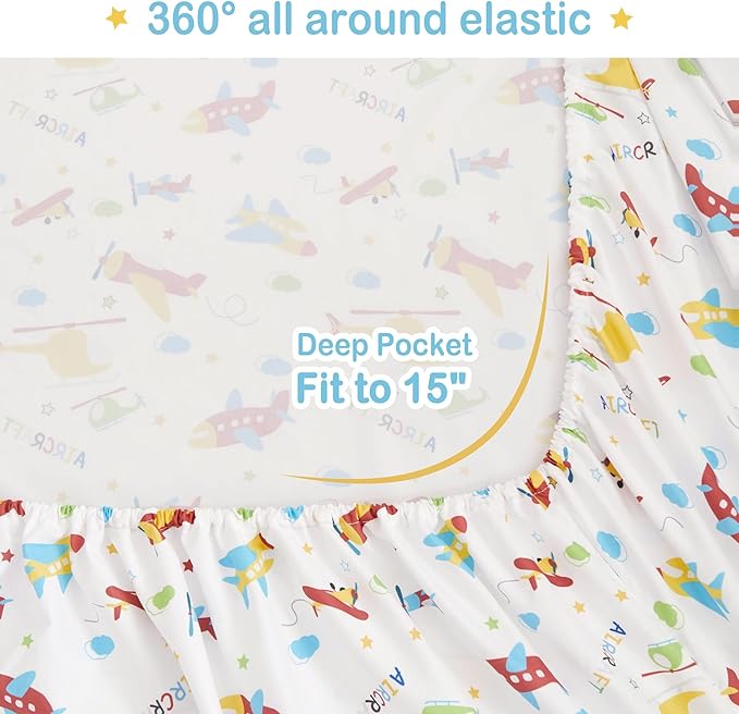Mooreeke Bed in a Bag for Kids Boys Teens, 5 Pieces Twin Size Aircraft Print Comforter Bed Set with Shams, Sheet Set, Airplane White Super Soft Microfiber Kids Comforter Bedding Set
