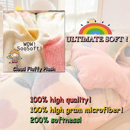 MorroMorn Twin Bedding Sets, Pink Rainbow Duvet Cover Set, Fluffy Comforter Covers Blanket Ultra Soft Kawaii Cute for Girls Kids Toddler Teen Women Twin/Twin XL Size