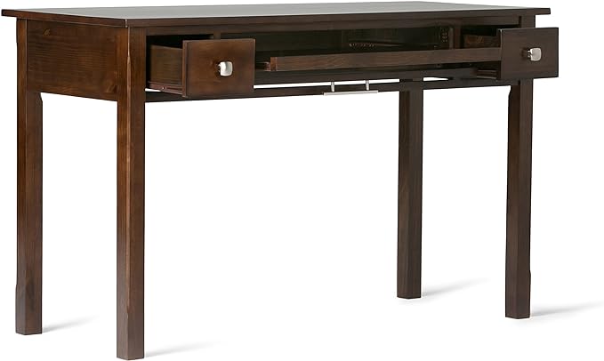 SIMPLIHOME Avalon SOLID WOOD Contemporary 47 Inch Wide Writing Office Desk in Dark Tobacco Brown, For the Office Desk, Writing Table, Workstation and Study Table