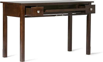 SIMPLIHOME Avalon SOLID WOOD Contemporary 47 Inch Wide Writing Office Desk in Dark Tobacco Brown, For the Office Desk, Writing Table, Workstation and Study Table