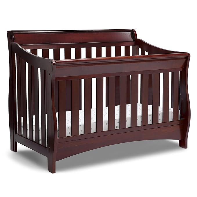 Delta Children Bentley 4-in-1 Convertible Crib and Eclipse Changing Table Bundle, Black Cherry