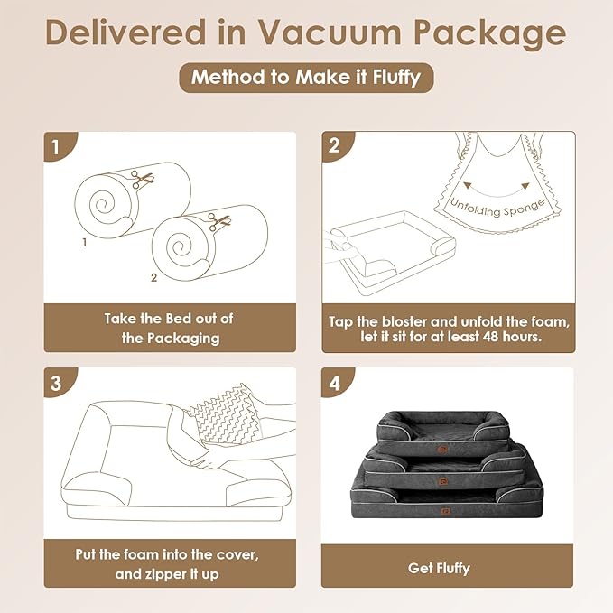 EHEYCIGA Orthopedic Dog Bed for Small Dogs, Waterproof Memory Foam Small Dog Beds with Sides, Non-Slip Bottom and Egg-Crate Foam Medium Dog Couch Bed with Washable Removable Cover, Dark Grey