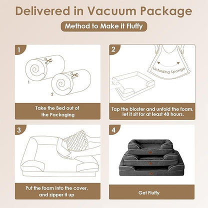 EHEYCIGA Orthopedic Dog Bed for Small Dogs, Waterproof Memory Foam Small Dog Beds with Sides, Non-Slip Bottom and Egg-Crate Foam Medium Dog Couch Bed with Washable Removable Cover, Dark Grey