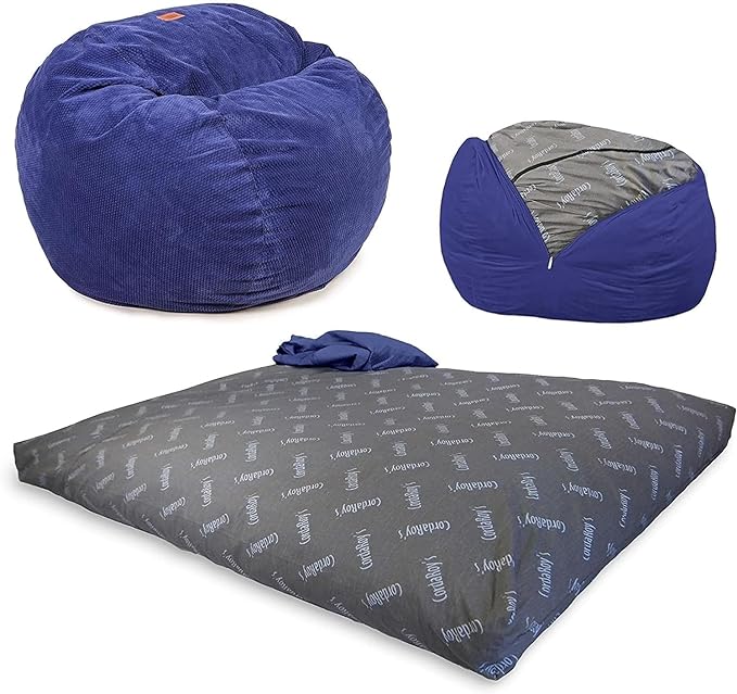 CordaRoy's Chenille Bean Bag Chair, Convertible Chair Folds from Bean Bag to Lounger, As Seen on Shark Tank, Navy - Full Size