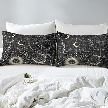Erosebridal Bohemian Sun Moon Comforter Set, Constellation Down Comforter King Size, Starry Sky Quilted Duvet, Exotic Style Black Room Decor Duvet Insert,Super Soft Breathable Bedding Set