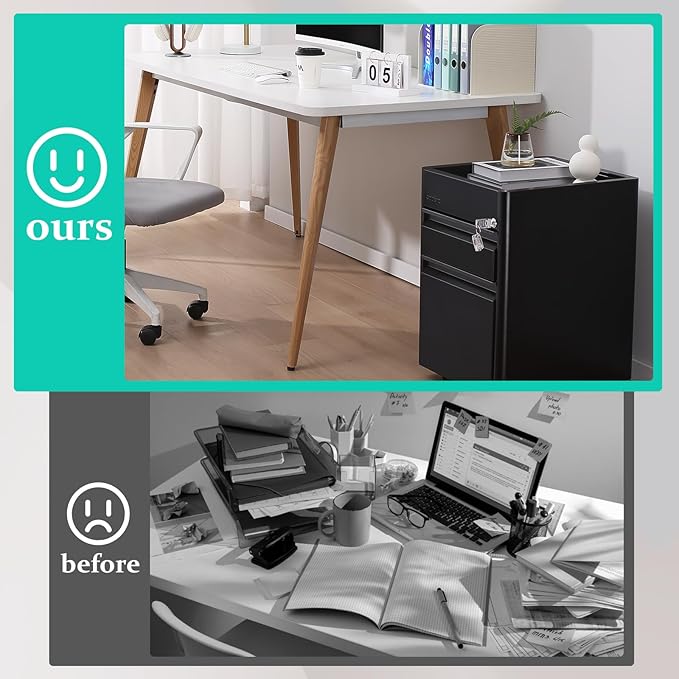 2 Drawer Mobile File Cabinet Top Storage Shelf, Rolling Metal Filing Cabinet for Legal & Letter File Anti-tilt Design with Lock Under Desk Office Drawers Fully Assembled Except Casters(Top ST B)