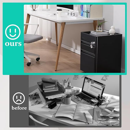 2 Drawer Mobile File Cabinet Top Storage Shelf, Rolling Metal Filing Cabinet for Legal & Letter File Anti-tilt Design with Lock Under Desk Office Drawers Fully Assembled Except Casters(Top ST B)