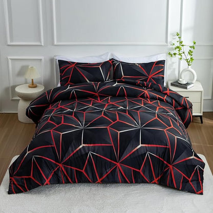 NTBED 3D Geometric Comforter Set for Boys Girls Kids, Irregular Diamond Pattern Lightweight Microfiber Bedding Sets All Season (Red, Twin)