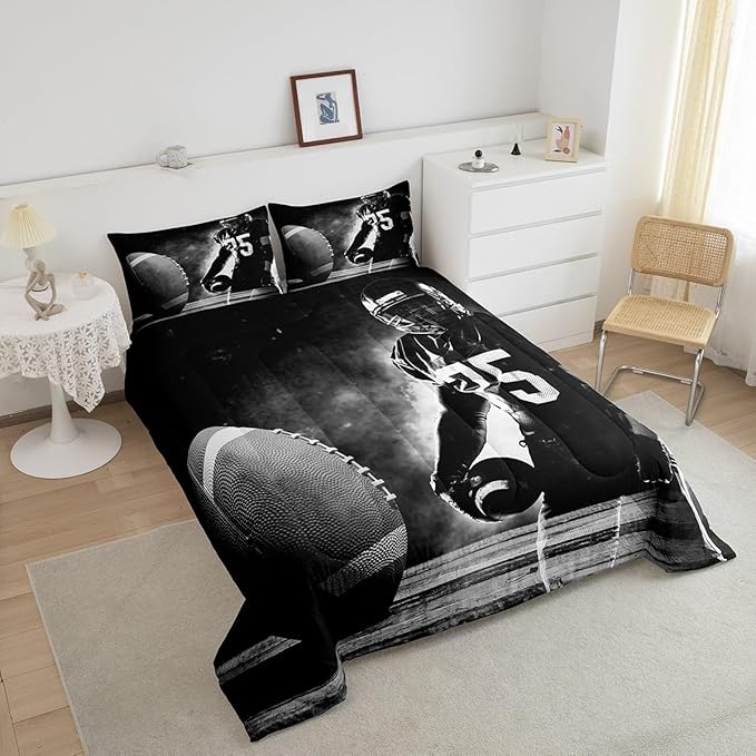 Erosebridal Football Down Comforter for Kids Boys Girls Teens Sports Theme Comforter Set Soccer Pattern Duvet Insert Football Match Bedding Set Youth Bedroom Decor Quilted with 2 Pillowcase,King
