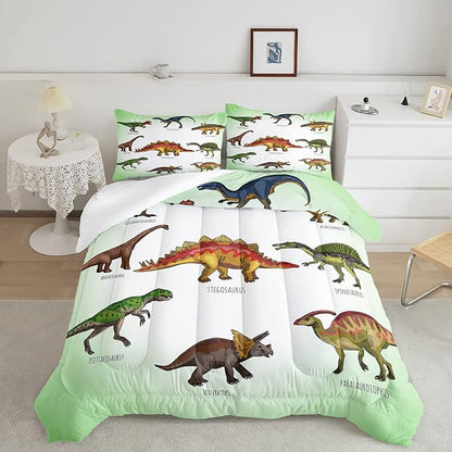CVHOUSE Dinosaur Bedding Set,Dinosaur Comforter,Dinosaur Comforter Set King,Microfiber Quilt Set with 1 Comforter and 2 Pillow Cases- 3 Piece