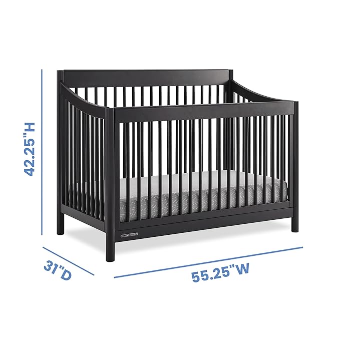 Delta Children Brooks 6-in-1 Convertible Crib, Midnight Grey + Simmons Kids Quiet Nights Breathable Crib Mattress with Removable/Machine Washable Cover (Bundle)