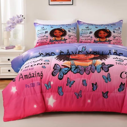 Black Girl Comforter Set Queen for Kids Teens,God Says You are Comforter Set for Black Women,Black Girl Magic Bedding Set,African American Girl Bed Bedroom Set