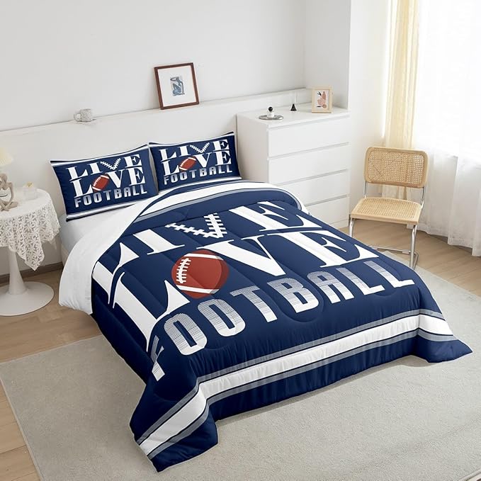 Feelyou Rugby Sports Bedding Set Twin Size Football Comforter Set for Kids Boys Girls Decor Soccer Ball Game Comforter Microfiber American Football Player Duvet Set Bedroom Quilt Set