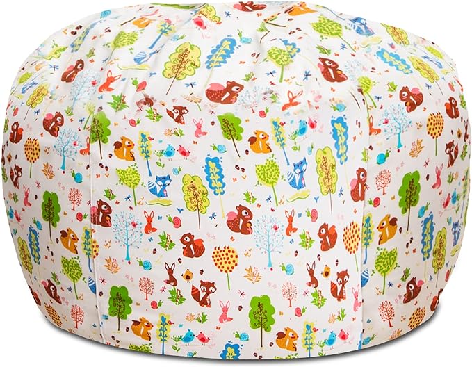 Posh Creations Structured Comfy Bean Bag Chair for Gaming, Reading, and Watching TV, 100in Round Classic Bean Bag, Canvas - Forest Critters on White