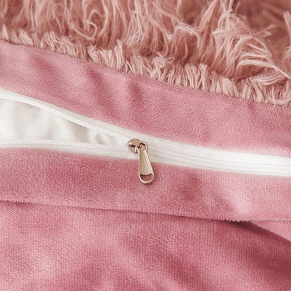 Fluffy old pink comforters Cover twin size - Ultra Soft Plush old pink bedding Sets 2 Pieces (1 faux fur comforter Cover + 1 fuzzy pillow case) girls shaggy old pink twin bed set (Old Pink, Twin)